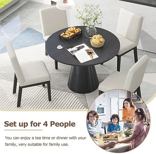 Merax Retro Round Dining Table, Minimalist Elegant Style, Wood Construction for Dining/Living Room, Black