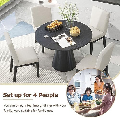 Merax Retro Round Dining Table, Minimalist Elegant Style, Wood Construction for Dining/Living Room, Black