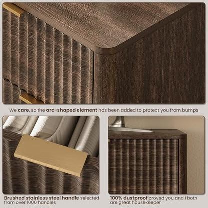 54" Wide Fluted 7 Drawers Dresser for Bedroom,with Curved Edge,Walnut