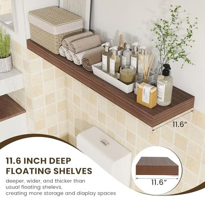 FLYJOE 48 Inch Floating Shelf, 12'' Deep Walnut Shelves for Wall Set of 1