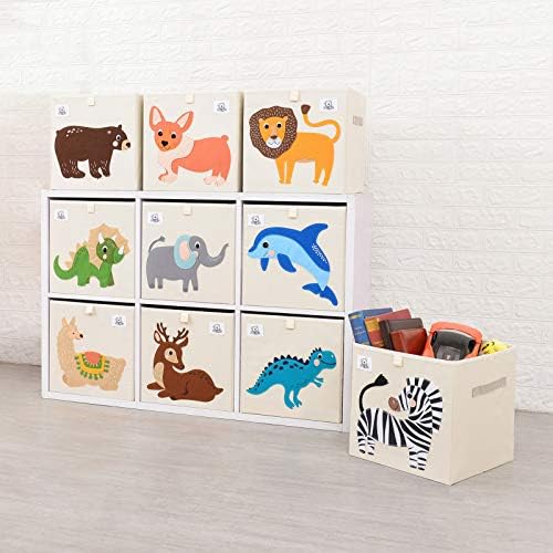 13 Inch Animal Cube Storage Bins, Foldable Fabric Kids Toy Box & Toy Chest