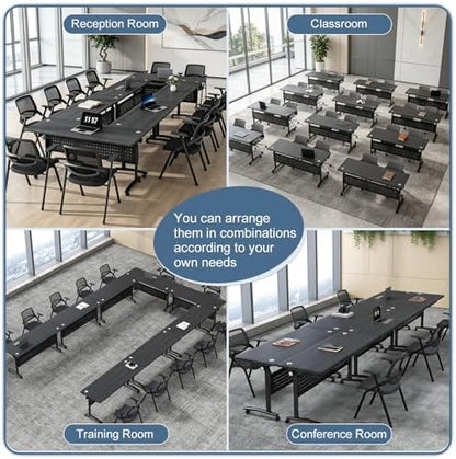 Folding Conference Room Tables with Wheels, Modular Conference Table Foldable Mobile Office Training Tables, Seminar Rolling Flip Top Nesting Meeting Table Space-saving for Classroom, Black 10Pack