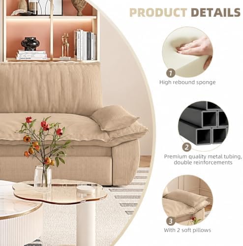 73" Convertible Queen Sofa Bed, Corduroy Pull Out Sofa Couch, Camel
