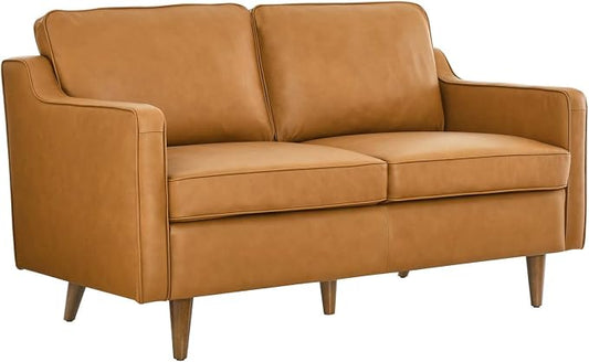 Modway Impart Upholstered Genuine Leather Loveseat in Tan