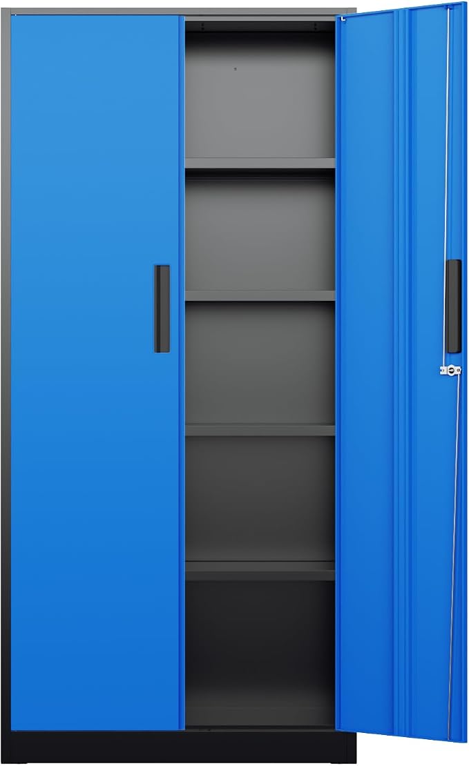 Bonusall 72" Metal Garage Storage Cabinet, 2 Locking Doors & 4 Adjustable Shelves Tall Storage, Heavy Duty Steel Tool Cabinet for Home, Office, Warehouse, School - Black Blue