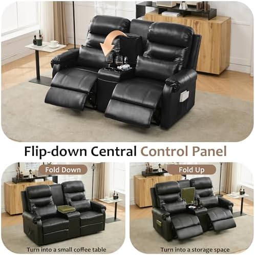 DRMBOOK RV Loveseat Recliner Sofa with Console, Wall Hugger Reclining Couch
