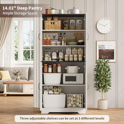 IDEALHOUSE 70" Kitchen Pantry Storage Cabinet with 3 Adjustable Shelves