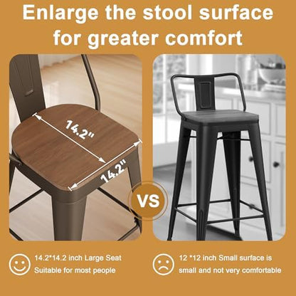 Metal Bar Stools Set of 4, 24" Counter Height with Backs, Rusty