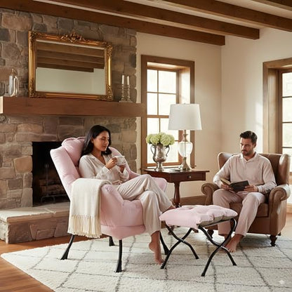 Lazy Chair with Ottoman, Comfy Accent Reading Chair