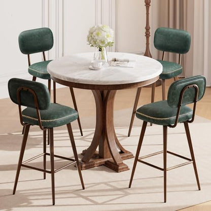 MALOL 26“ Mid Century Leather Swivel Bar Stools Set of 4, Green
