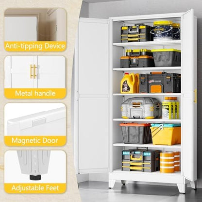 PAOFIN Metal Tall Storage Cabinet with 2 Doors and 5 Adjustable Shelves