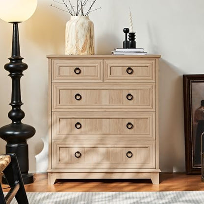Joaxswe Farmhouse 5 Drawer Dresser for Bedroom Set of 2, 33.2" Tall Small Dressers & Chest of Drawers, Rustic Wood Dresser with Metal Handle, Storage Organizer Closet for Living Room, Hallway,Entryway