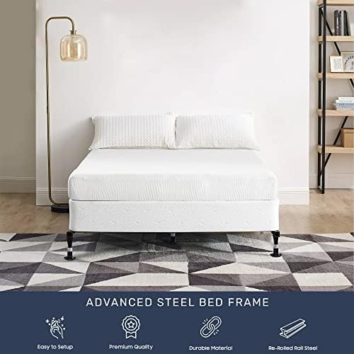 Greaton, Advanced Bed Frame, Re-Rolled Rail Steel Provides Required Strength and Durability, Canoe Clips to Secure Cross Arms, Double Riveted 5 Steel Legs Center Support, Full XL