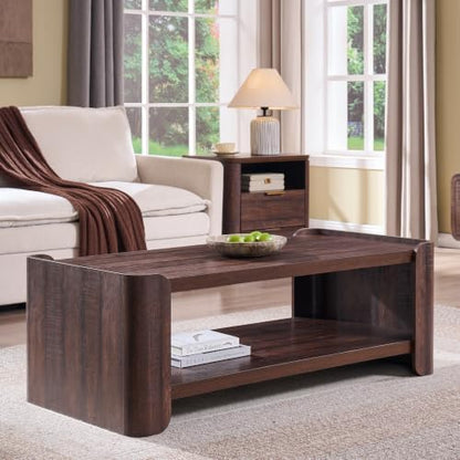 48" Modern Coffee Table for Living Room with 2-Tier Storage Shelf, Brown
