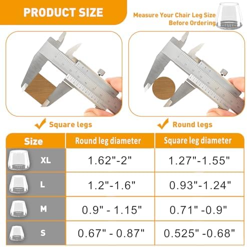 Chair Leg Protectors for Hardwood Floors,Fit: 0.9-1.15",Clear.