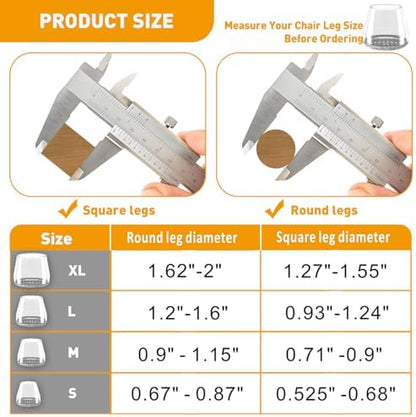 Chair Leg Protectors for Hardwood Floors,Fit: 0.9-1.15",Clear.