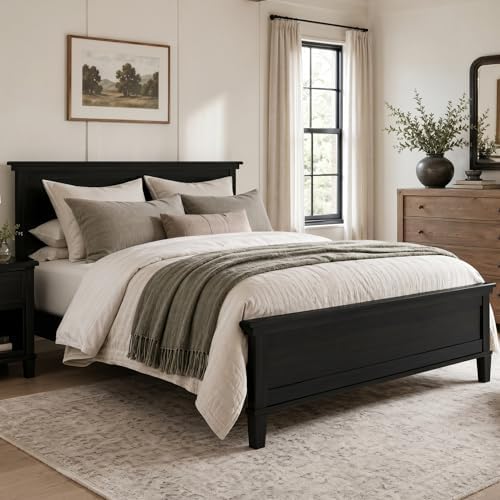 Merax Queen Size Platform Bed Frame with Headboard, Mid-Century Modern Wood Bed, Farmhouse Bed Frame with Solid Wood Legs, Wood Slat Support, No Box Spring Required, Easy Assembly