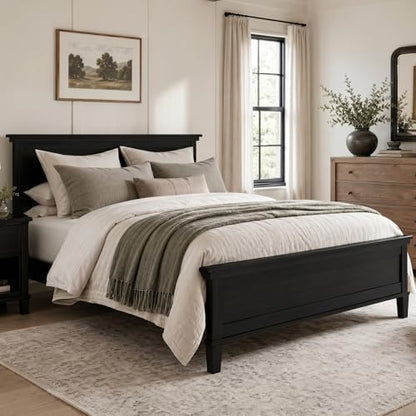 Merax Queen Size Platform Bed Frame with Headboard, Mid-Century Modern Wood Bed, Farmhouse Bed Frame with Solid Wood Legs, Wood Slat Support, No Box Spring Required, Easy Assembly