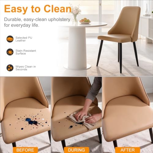 Camel Tan Leather High Back Dining Chairs Set of 2
