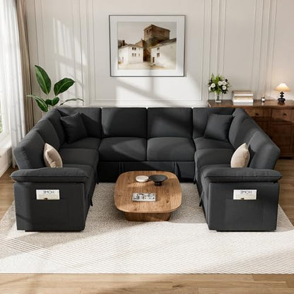 109" Modular Sectional Sofa with Pull Out Bed, U Sleeper Sofa, Black