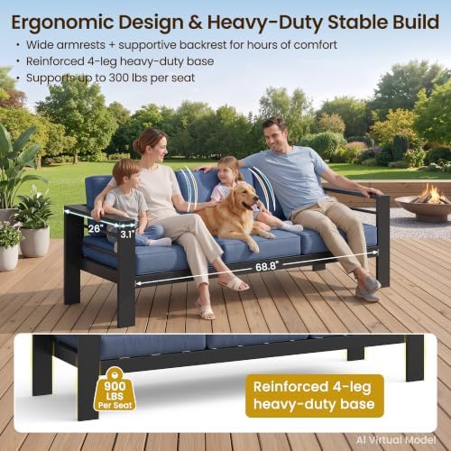 Kiss the Water Aluminum Patio Sofa, Patio Chairs, Outside Couch for Porch