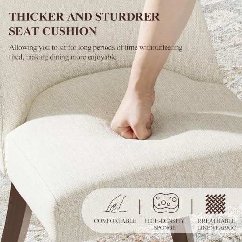 COLAMY Upholstered Dining Chairs Set of 4, Mid Century Modern Kitchen Chairs with Back, Farmhouse Fabric Side Dining Room Chairs with Wood Legs for Dining Room Restaurant, Beige