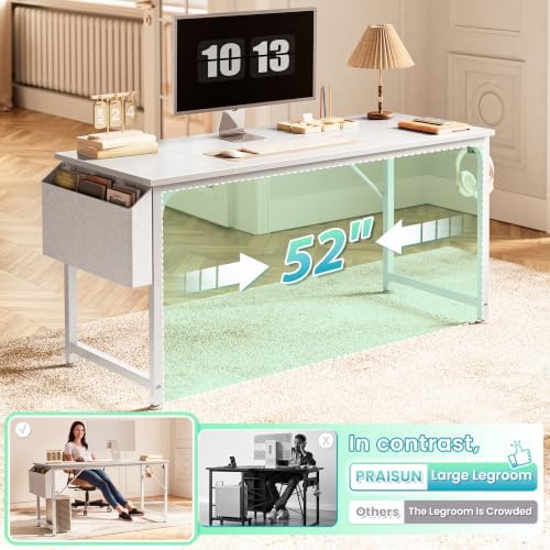 PRAISUN 55'' Computer Desk with Fabric Storage Bag & 2 Hooks
