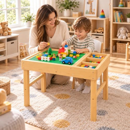 3-in-1 Solid Wood Lego Table for Kids with Storage, Flip Top