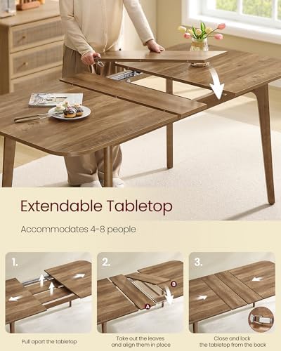 VASAGLE 50.1''-70.9'' Extendable Dining Table for 4-8 People