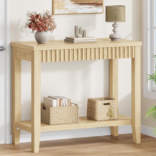 FAVOOSTY 31.5" Entryway Table, Console Tables with Open Storage, Natural