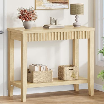 FAVOOSTY 31.5" Entryway Table, Console Tables with Open Storage, Natural