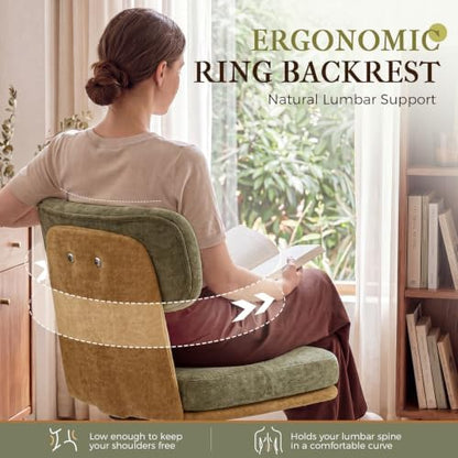 COMHOMA Home Office Desk Chairs with Ergonomic Curved Backrest, Mid Century Modern Vanity Chair with Wheel for Bedroom, Chenille Upholstered, Green