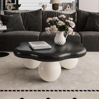 35" Contrast Color Cloud Shaped Coffee Table, Petal-Shaped Modern Minimalist Coffee Table with Spherical Legs, Kid & Pet Friendly Living Room Table for Small Apartment