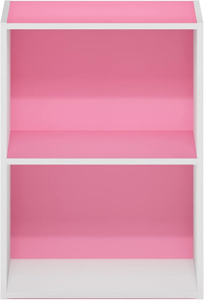 Furinno Luder Bookcase / Book / Storage, 2-Tier, Pink/White
