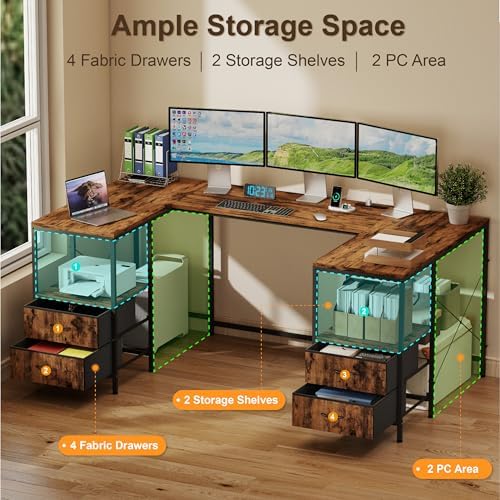 YOSHOOT 67" U Shaped Computer Desk, Reversible L Shaped Gaming Desk