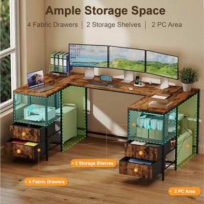 YOSHOOT 67" U Shaped Computer Desk, Reversible L Shaped Gaming Desk