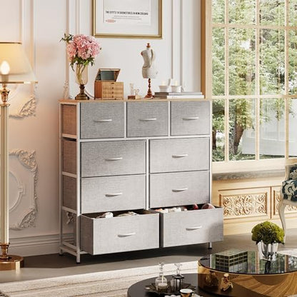 WLIVE Tall Dresser for Bedroom, 9 Drawer Chest of Drawers, Light Grey