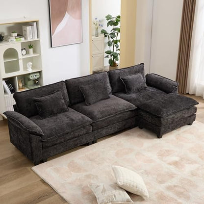 IPKIG 117" Modular Sectional Cloud Couch, Modern L-Shaped Sofa with Ottoman