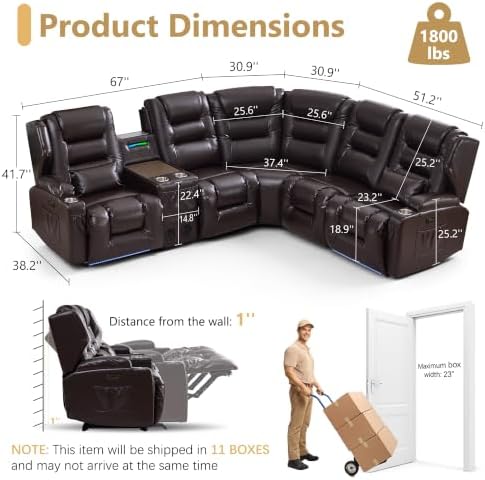 SAMERY Power Loveseat Recliner Sofa, Adjustable Headrests & Lift-Top Table