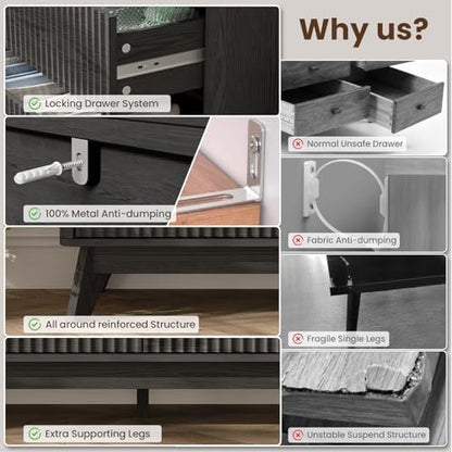 47" Wide Fluted 6 Drawers Dresser for Bedroom,with Curved Edge,Balck