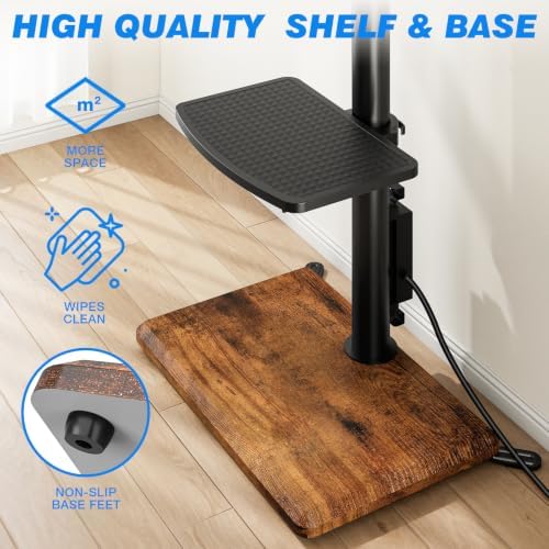 Rfiver Floor TV Stand with Power Outlet for 32-65 inch TVs up to 88 lbs, Swivel TV Mount Stand with Height Adjustment and Oak Wood Base for Bedroom, Office, Corner, Max VESA 400x400mm