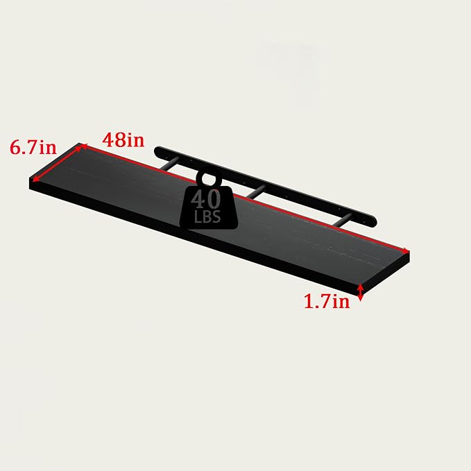 Floating Shelves for Wall, 48 Inch Extra Long Black Wall Shelves, Set of 4, Hanging Invisible Brackets Floating Shelves for Living Room,Bedroom,and Kitchen