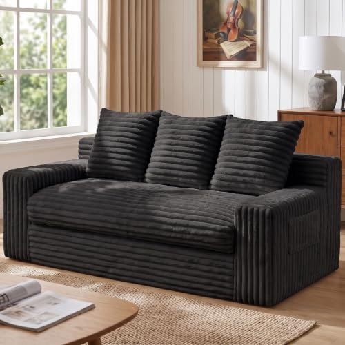 Boneless Couches for Living Room, 3 Seater Boneless Loveseat Sofa, Premium Memory Foam Couch in a Box, Cozy Bean Bag Couch, Lazy Floor Sofa & Loveseat for Bedroom Office Lounge Apartment,Black