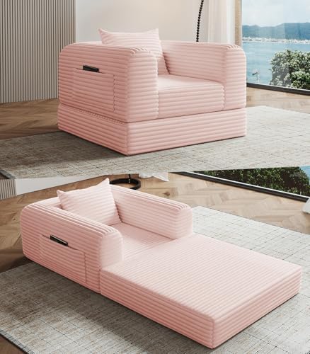Versatile 2 in 1 Boneless Armchair Chaise Lounge Chair Indoor, Convertible Sleeper Chairs Couch Folding Sofa Bed Oversized Comfy Futon Floor Sofa BeanBag for Living Room Bedroom