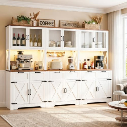 Unikito 71" Kitchen Pantry Cabinet with Outlets, Microwave Stand, White