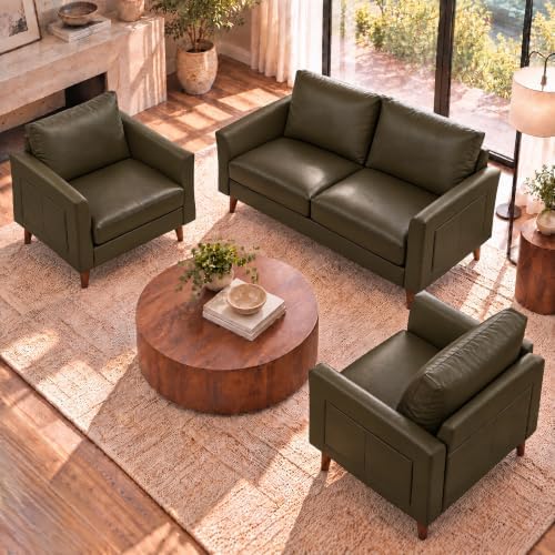 Faux Leather 3 Seater and 2 Armchair with Side Pocket,Olive Green