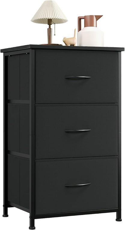 Somdot Dresser for Bedroom with 3 Drawers, Storage Organizer Chest of Drawers with Removable Fabric Bins for Closet Bedside Living Room Laundry Entryway Hallway, Black