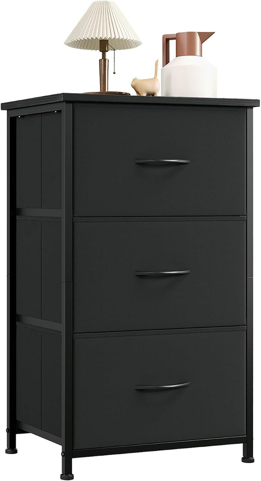 Somdot Dresser for Bedroom with 3 Drawers, Storage Organizer Chest of Drawers with Removable Fabric Bins for Closet Bedside Living Room Laundry Entryway Hallway, Black