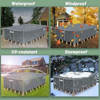 Patio Furniture Cover for Patio Table and Chair Set, 74" L x 47" W x 28" H, Grey