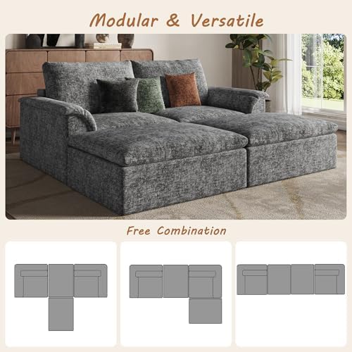 EASE MOOSE Boneless Sectional Couches, Oversized Sofa Bed for Living Room
